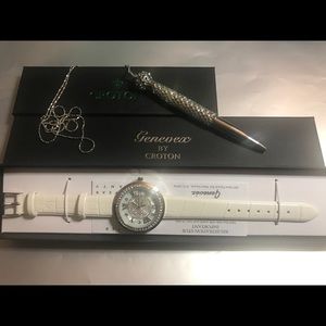 Croton Quartz Crystal Accented Watch w/ Pen